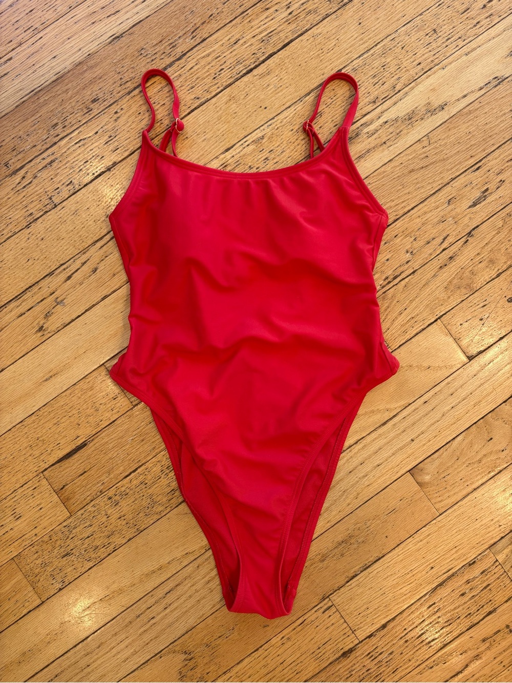 Baywatch style high leg, cheeky Bright Red One-Piece Swimsuit